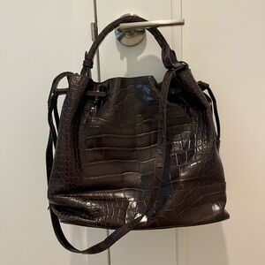 Zara Brown Croc-embossed Bucket Bag